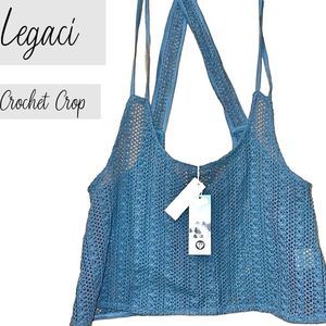 New Legaci Crochet Blue Crop Tank Top or Swim Suit Beach Cover Large